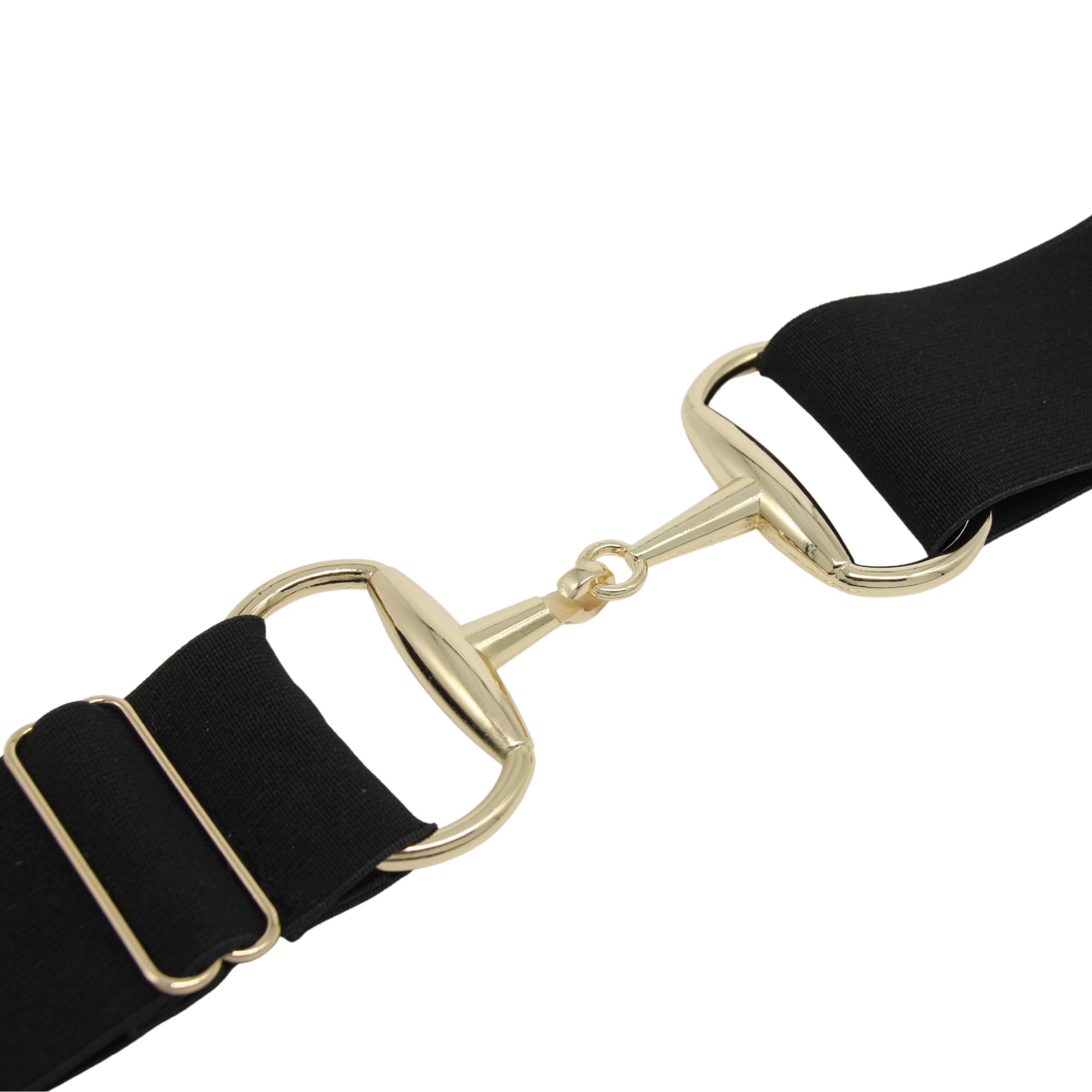 Cinturón ecuestre con hebilla, equino Horsebit estirable, cinturón elástico para mujer/hombre para montar pantalones, Cinturón negro de 2 pulgadas con hebilla dorada 3