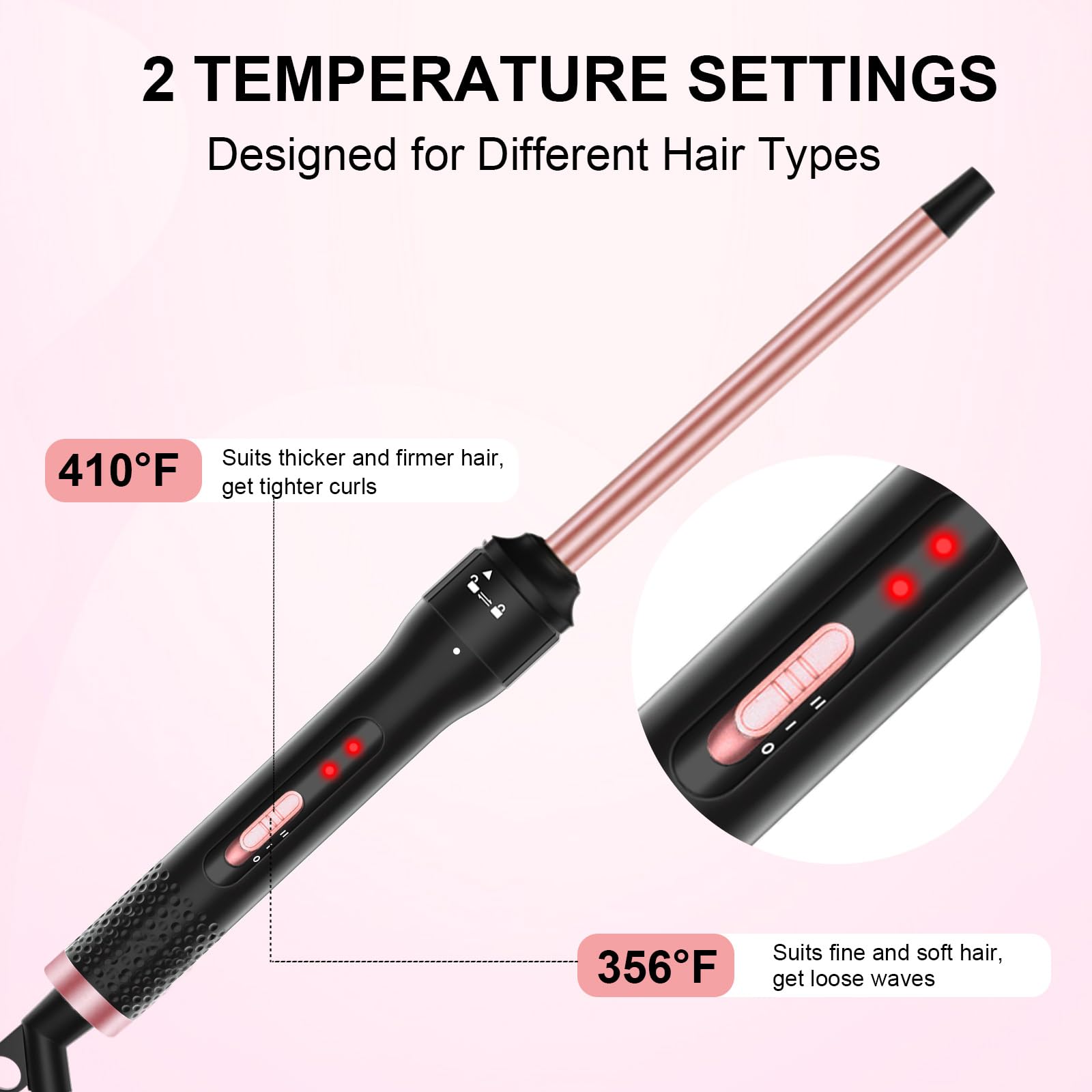 Rizador profesional de 1/2 pulgada, pequeña varita rizadora para cabello corto y largo, varita pequeña de cerámica con 2 temperaturas, incluye guante protector térmico y 2 clips 3