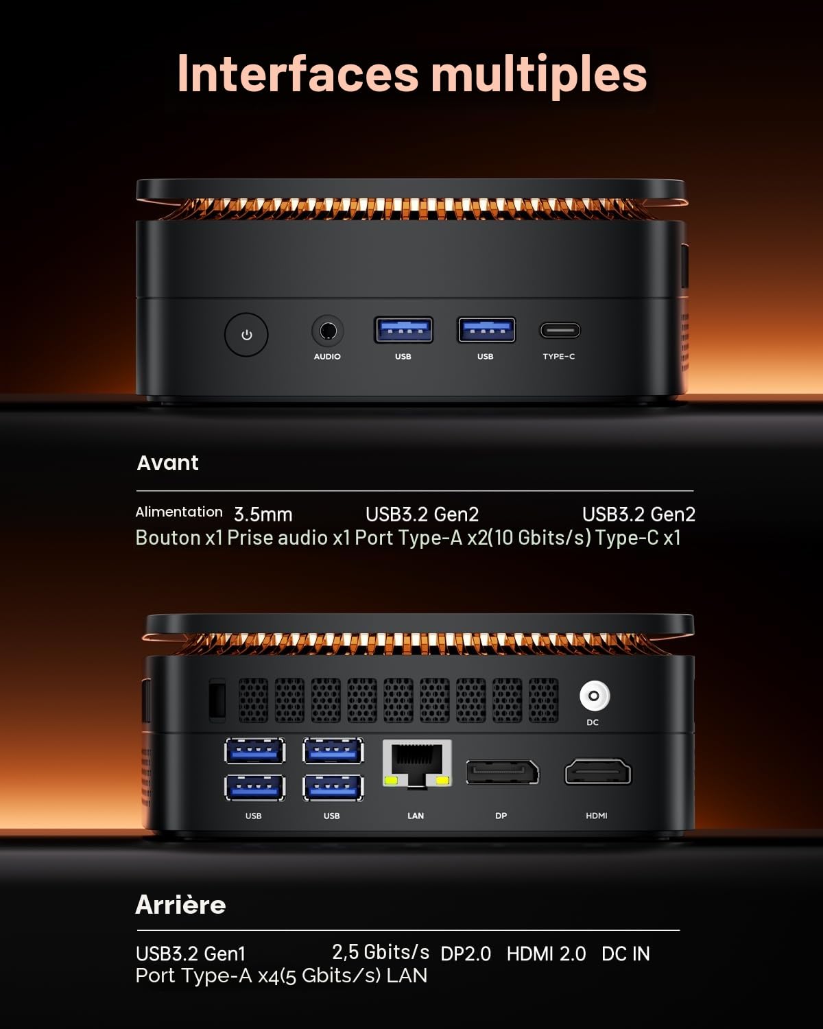 NiPoGi Hyper H1 Mini PC W-11 PRO avec Ryzen 7 6800H Max 4,7 GHz, 8C/16T, 32 Go LPDDR5 6400 MHz/512 Go M.2 NVMe SSD, PC de bureau 4K triple écran (DP2.0+HDMI 2.0+Type-C)/WiFi 6/BT 5.2/VESA pris en