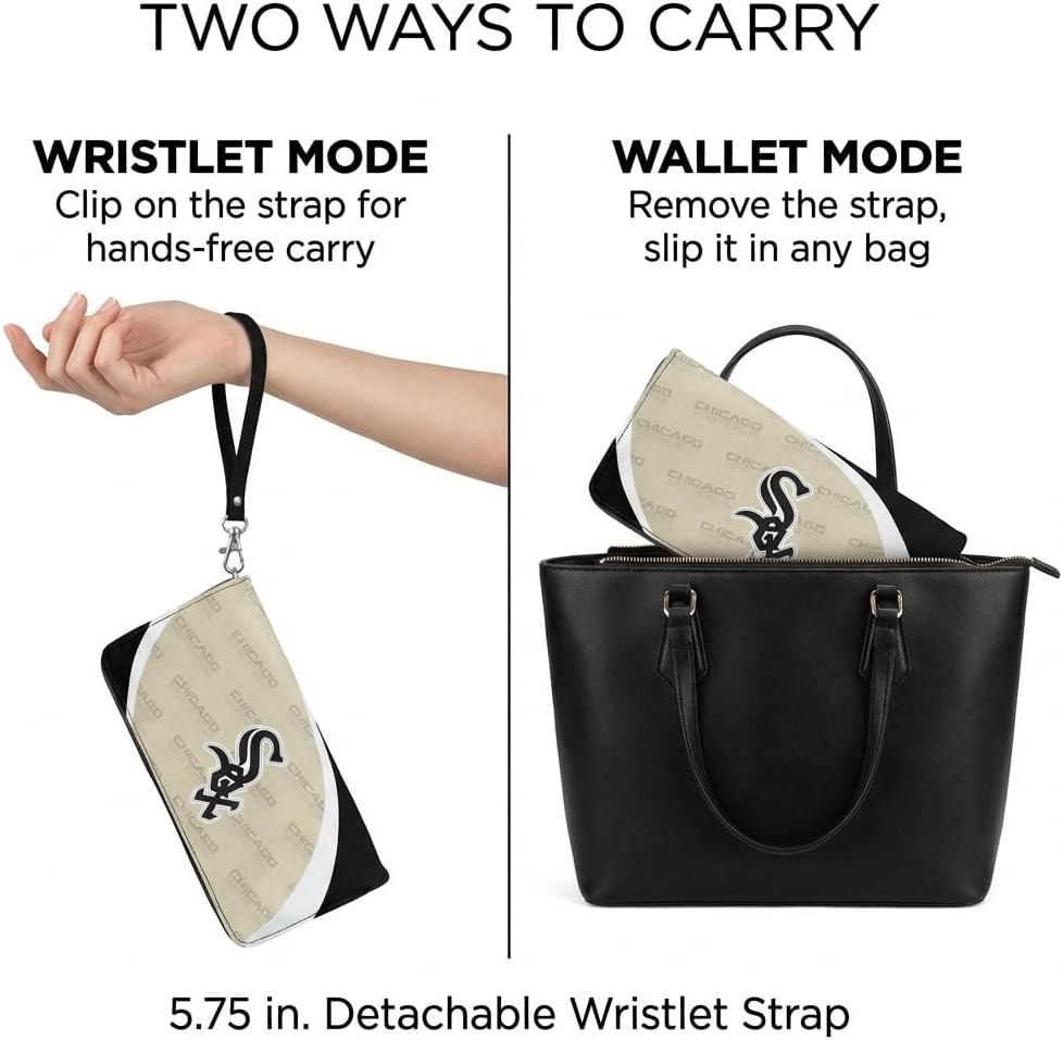 Littlearth MLB Chicago White Sox Curve Zip Organizer Wallet, Wristlet and Wallet in One, Team Color, 8 x 4 x 1 Inches