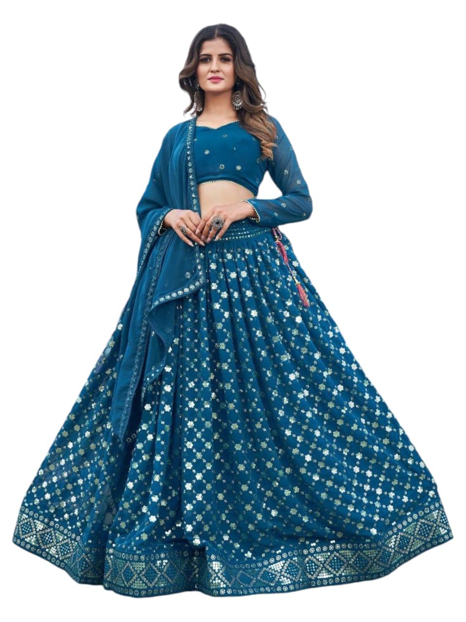 Fashion Women's Beautiful Design 3mm Glitter & 7mm Twin Sequence Work Lehenga-image-28