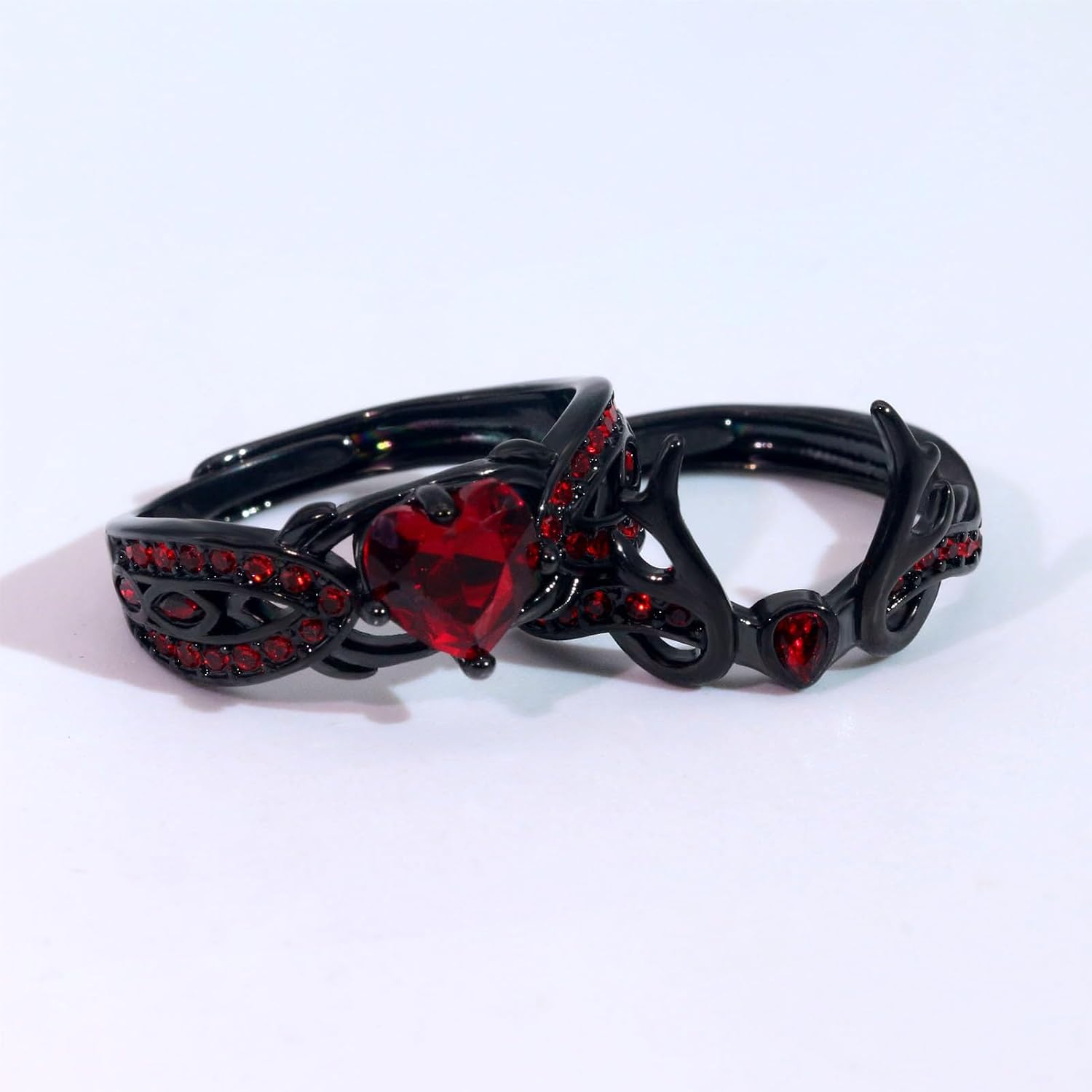 Couple Rings Antlers Design Black Matching Ring 1CT AAA CZ Women Wedding Ring Sets for Him and Her Rings