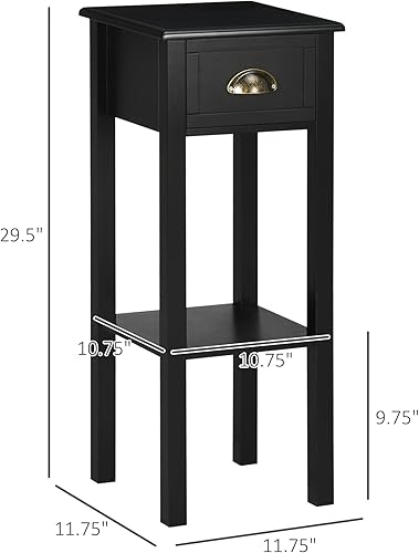 Miniatura 21 de HOMCOM Mesa auxiliar de 2 niveles con cajón, mesa auxiliar estrecha con estante inferior, para sala de estar, juego de 1, color rojo Rojo -,Negro