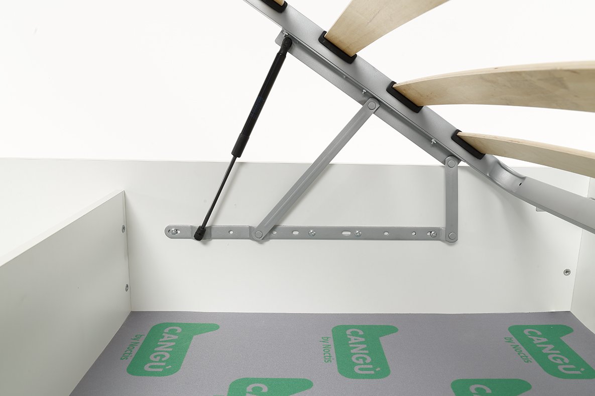 Letto Contenitore Cangù Bed Box Matrimoniale, 160x190 cm Bianco, con Rete a Doghe e Sistema di Sollevamento