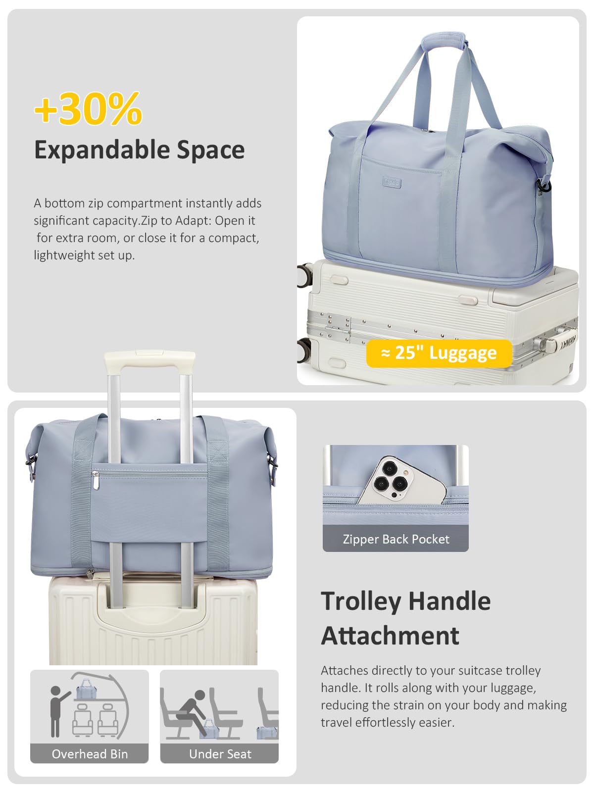 Capolo Erweiterbare Wochenendtasche für Übernachtung, Sporttasche, Reisetasche, Reisetasche für Damen, Krankenhaustasche für Arbeit und Lieferung, wasserdicht, leicht, mit Kulturbeutel und Schuhbeutel