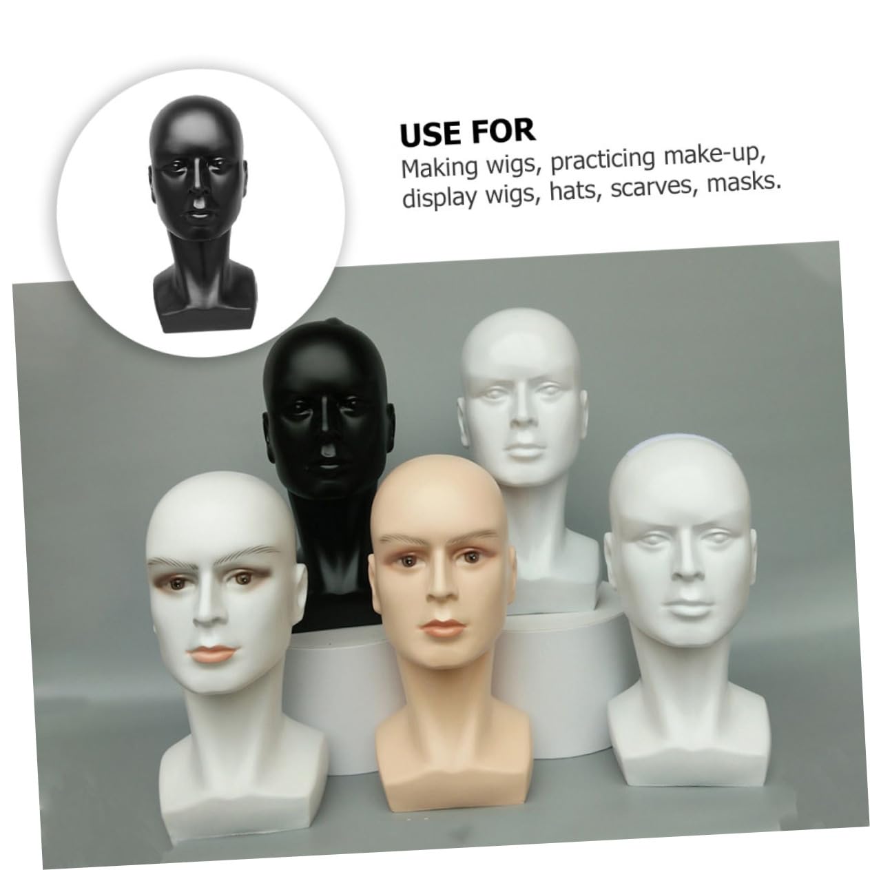 Männlicher Mannequinkopf aus Abs Kunststoff, Schwarz für Präsentation