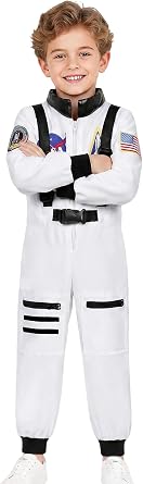Astronaut Costume for Kid Boy Space Jumpsuit Space Outfit Pretend Dress up 3-12Years