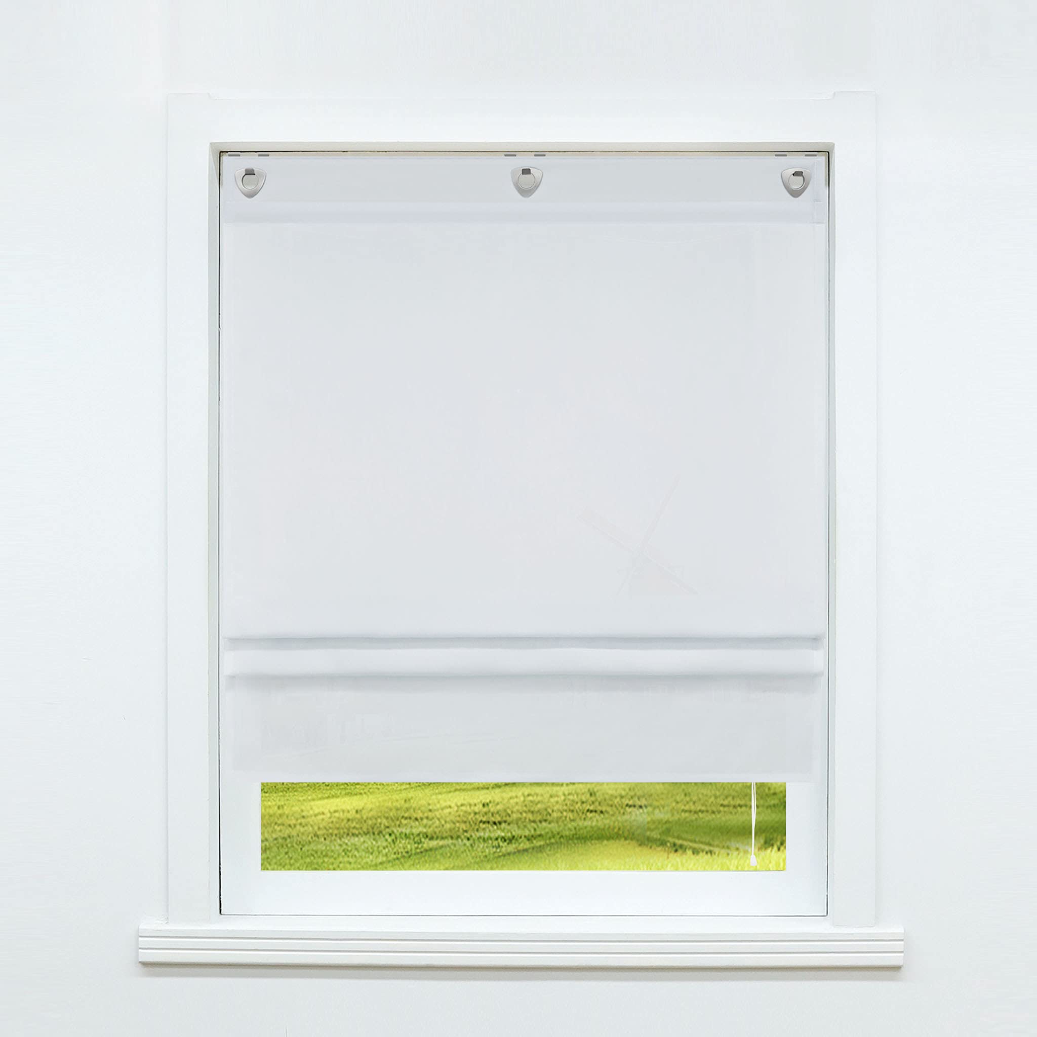 Voile Raffrollo mit Hakenaufhängung, ohne Bohren Raffgardinen Küche Transparente Vorhänge Grau BxH 140X140cm 1er Pack