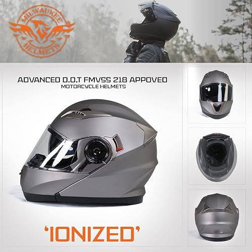 Miniatura 7 de Milwaukee Helmets MPH9808DOT - Casco modular de motocicleta avanzado 'ionizado' plateado para hombres y mujeres con visera desplegable, talla L