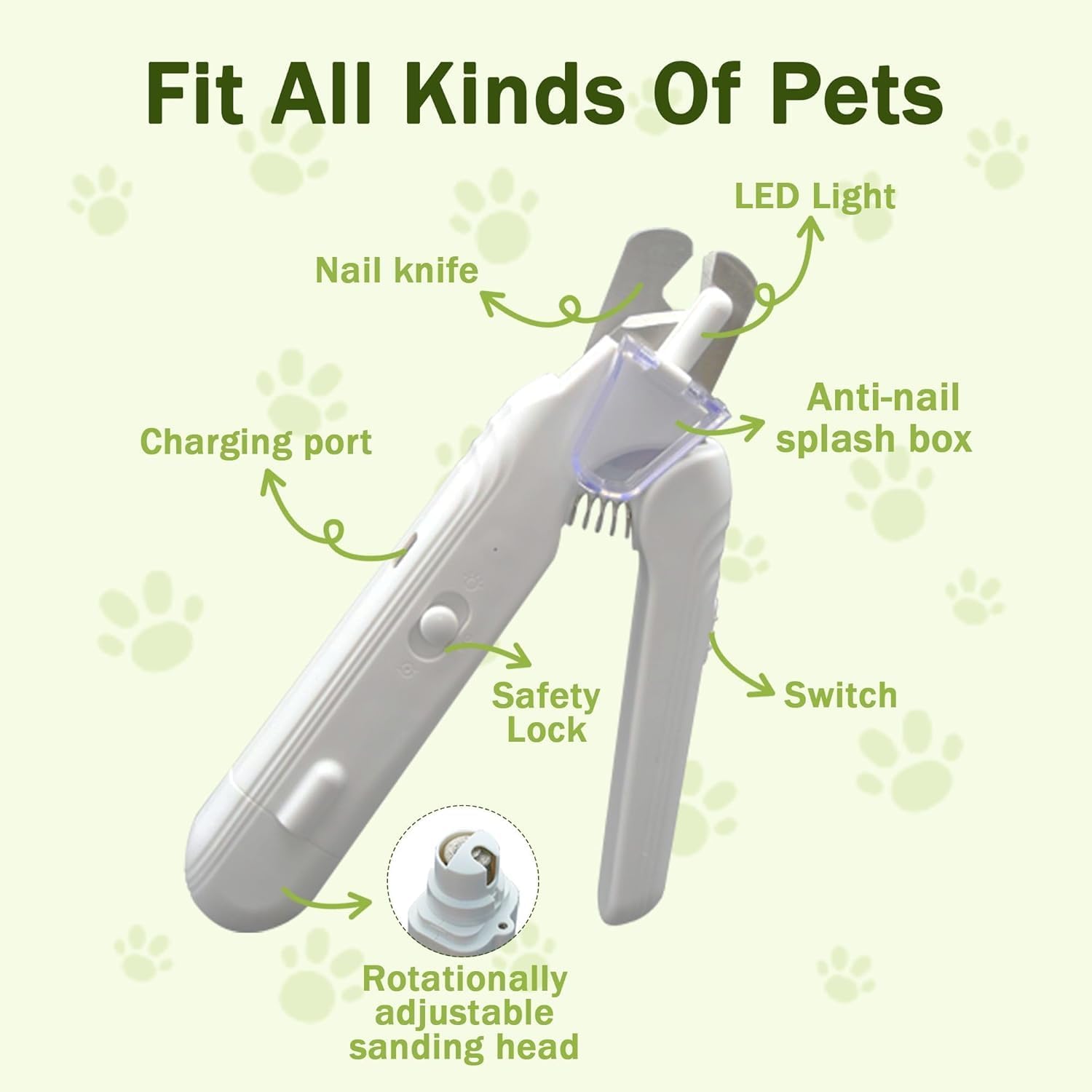 2-in-1 pet Nail Clipper and Grinder, Dog Nail Clipper Trimmer, Ultra Quiet Electric Nail Set, Rechargeable, Suitable for Trimming Toes and Claws of Dogs and Cats