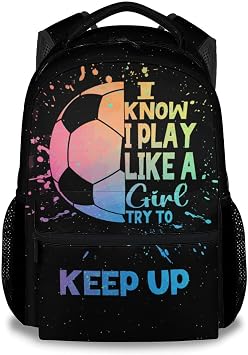 UNIKITTY Kids Backpack for Girls, Soccer Backpack for Elementary Middle School, 17" School Backpack for Teen, Black Cute Large Capacity Bookbag with Adjustable Straps