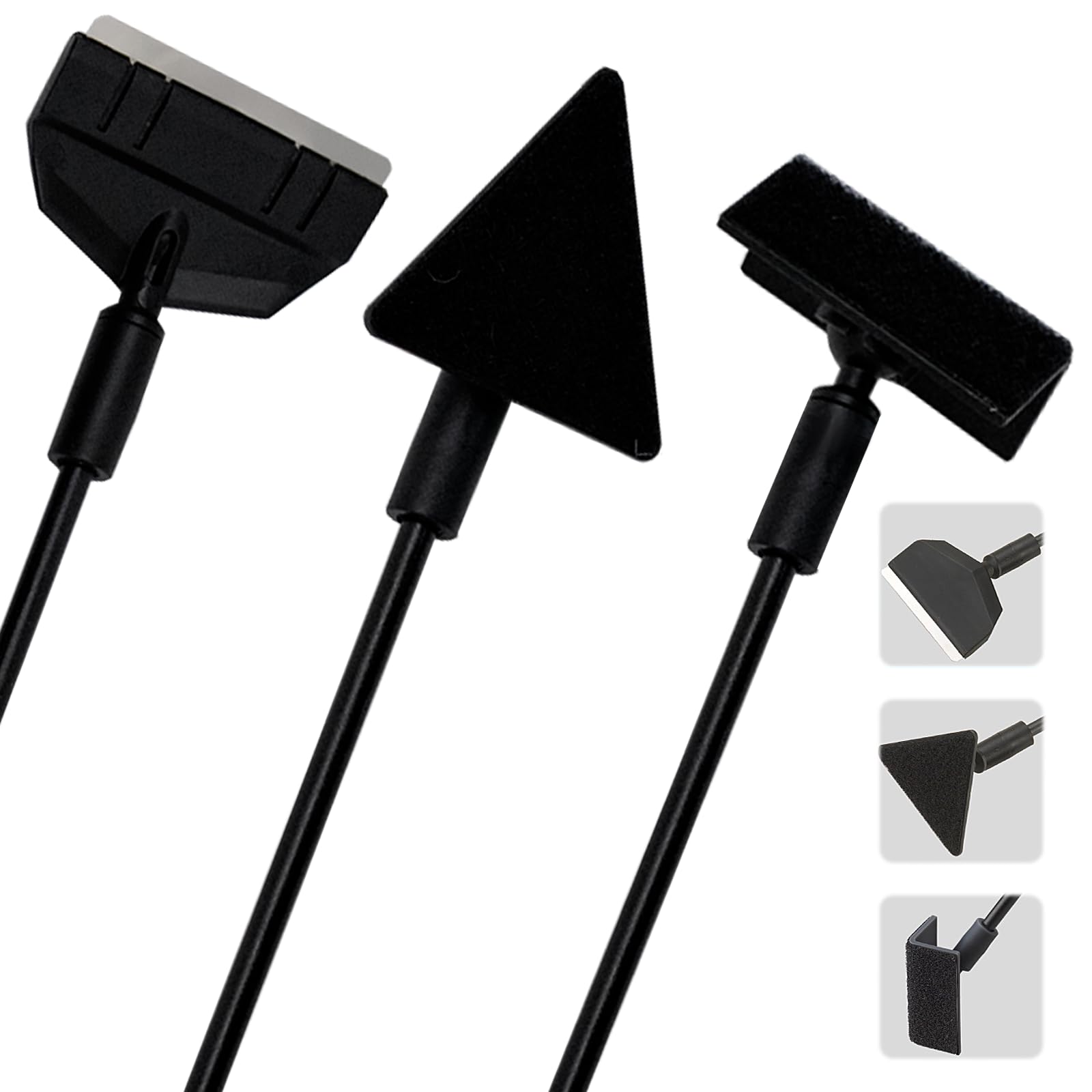 Kit de Nettoyage Aquarium 3-en-1 36 cm, Nettoyeur de Vitres avec Grattoir à Algues, Brosse Triangulaire et Brosse d’Angle, Têtes Interchangeables pour Nano Aquariums