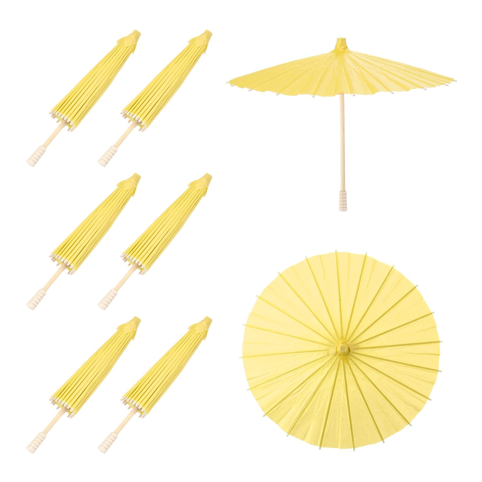 sourcing map 6 Pcs Paper Umbrellas,12" Paper Parasol Umbrella DIY Oiled Paper Painting Umbrellas for Photography Props Craft Party Wedding Decoration,Yellow