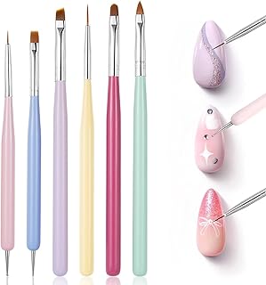 6PC Acrylic Nail Brush for Nails Art Supplies Nail Polish Brush with Fla...