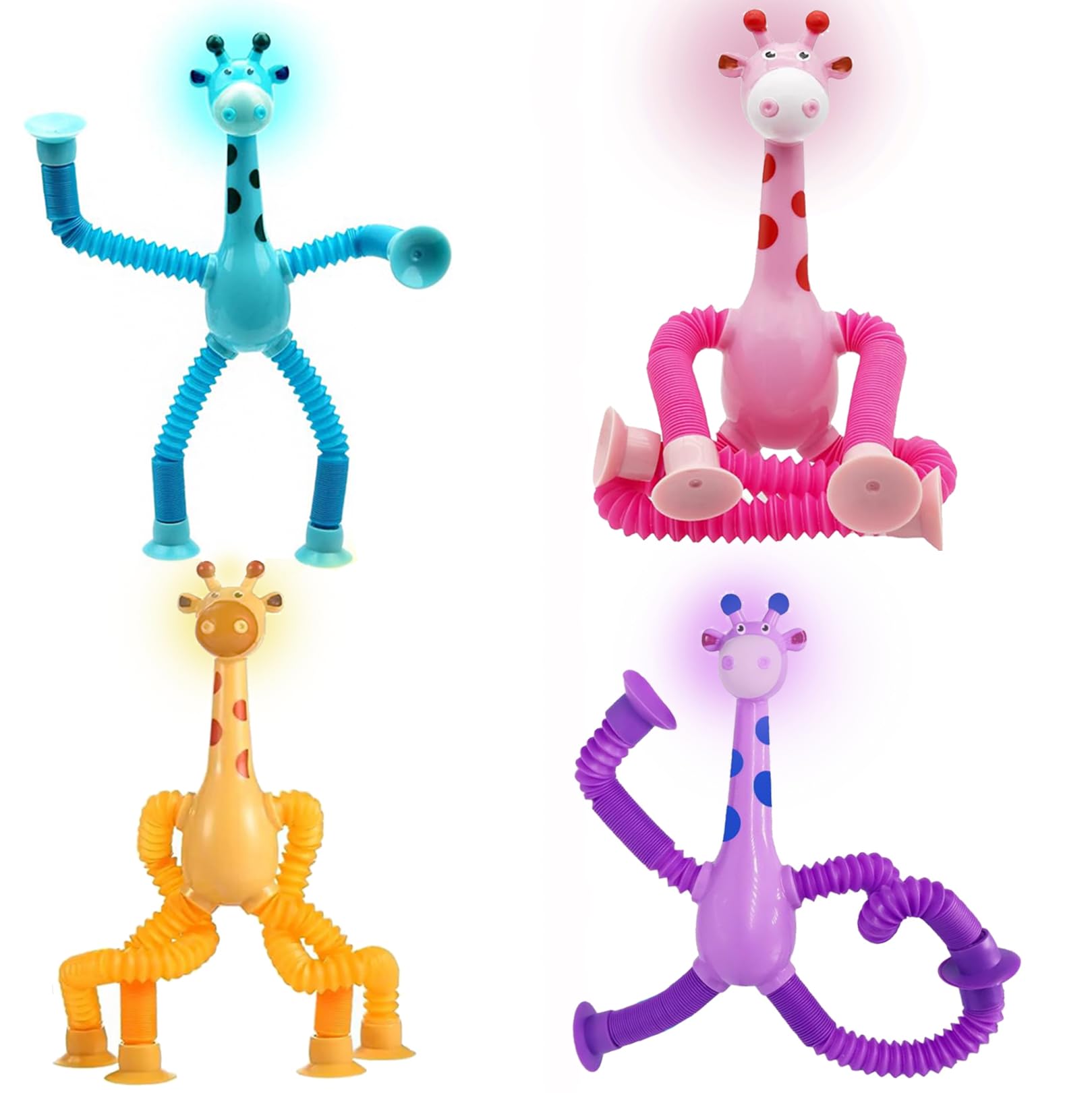 ChaneeHann 4 Pcs Telescopic Suction Cup Giraffe Toy,Glow Animal Stress Relief Toys Fidget Tubes, Decompress Educational Sensory Toys for Kids & Adult Christmas Halloween Birthday