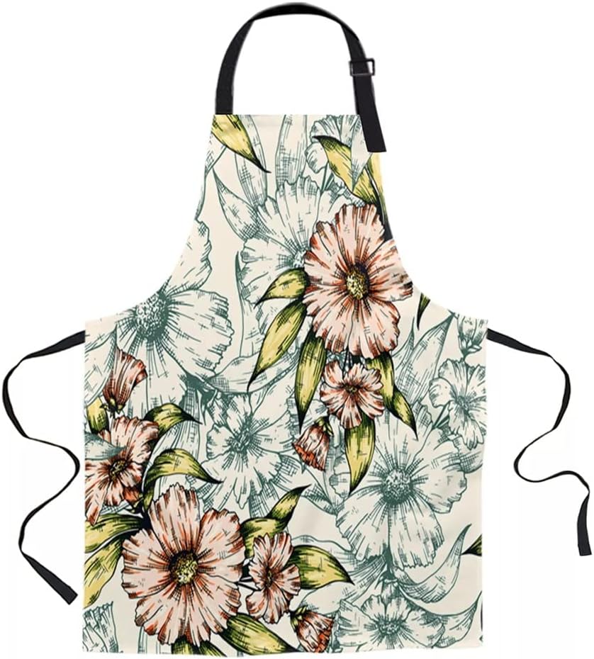 Vintage Flower Aprons for Women Men Kid Cooking Baking Apron Kitchen Utility Equipment Accessories
