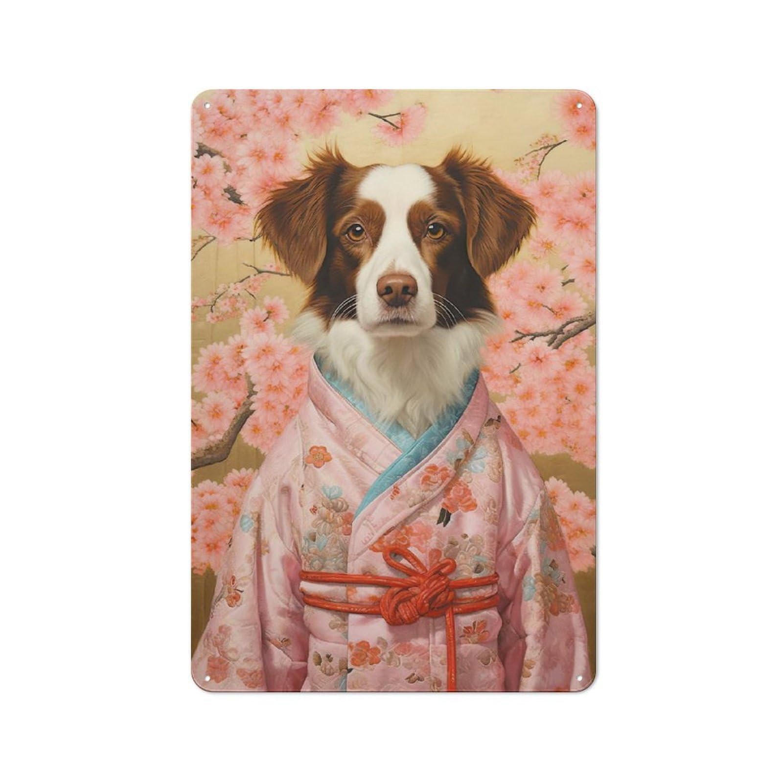 Junmoney Style-22 Brittany Spaniel Geisha Metal Wall Art Sign 30X20cm, Retro Vintage Wall Decor For Kitchen, Hallway, Bar Or Small Cafe
