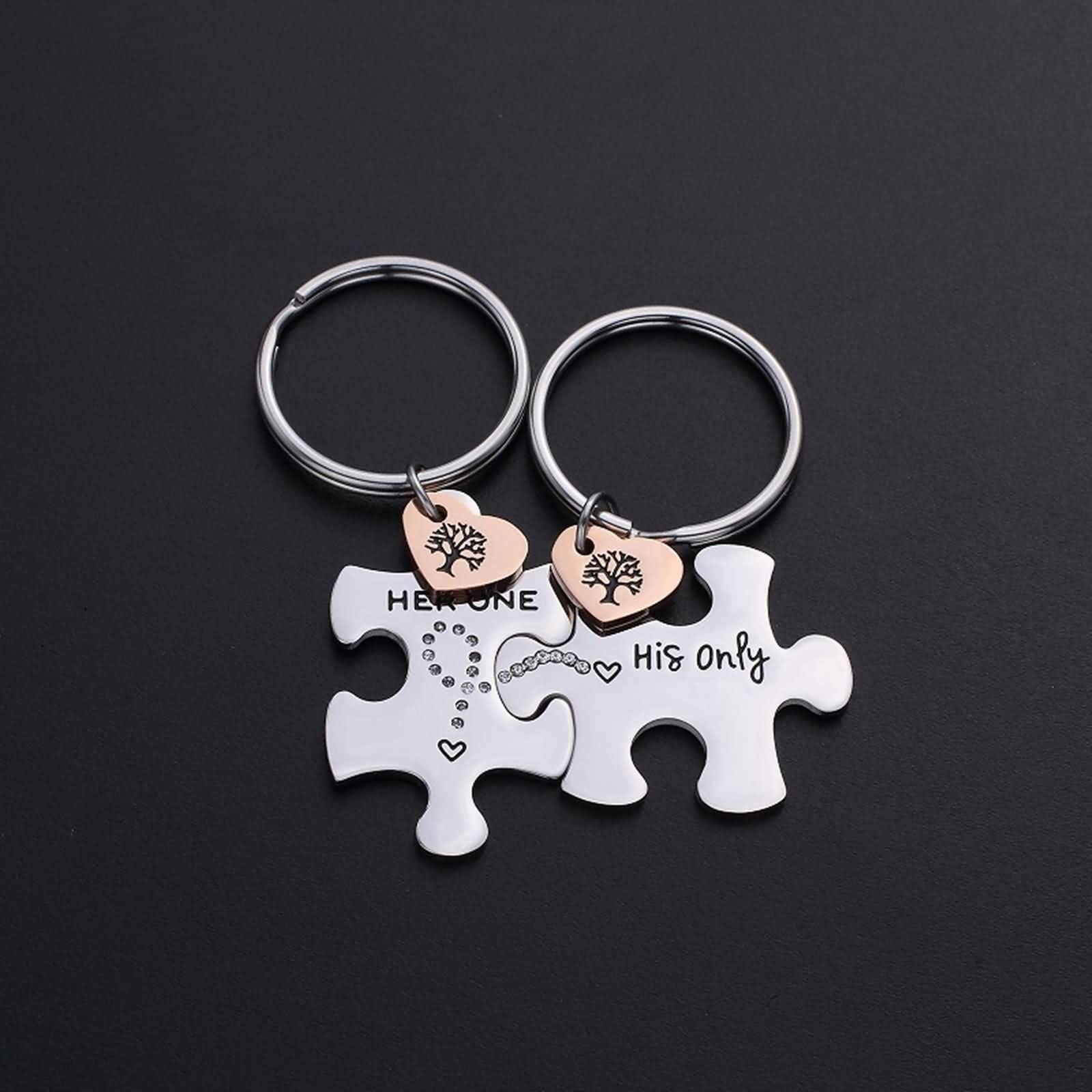 Brelok dla kobiet, uroczy, grawerowany brelok dla par, srebrny grawerunek puzzle z wisiorkiem drzewo życia, prezenty ze stali nierdzewnej
