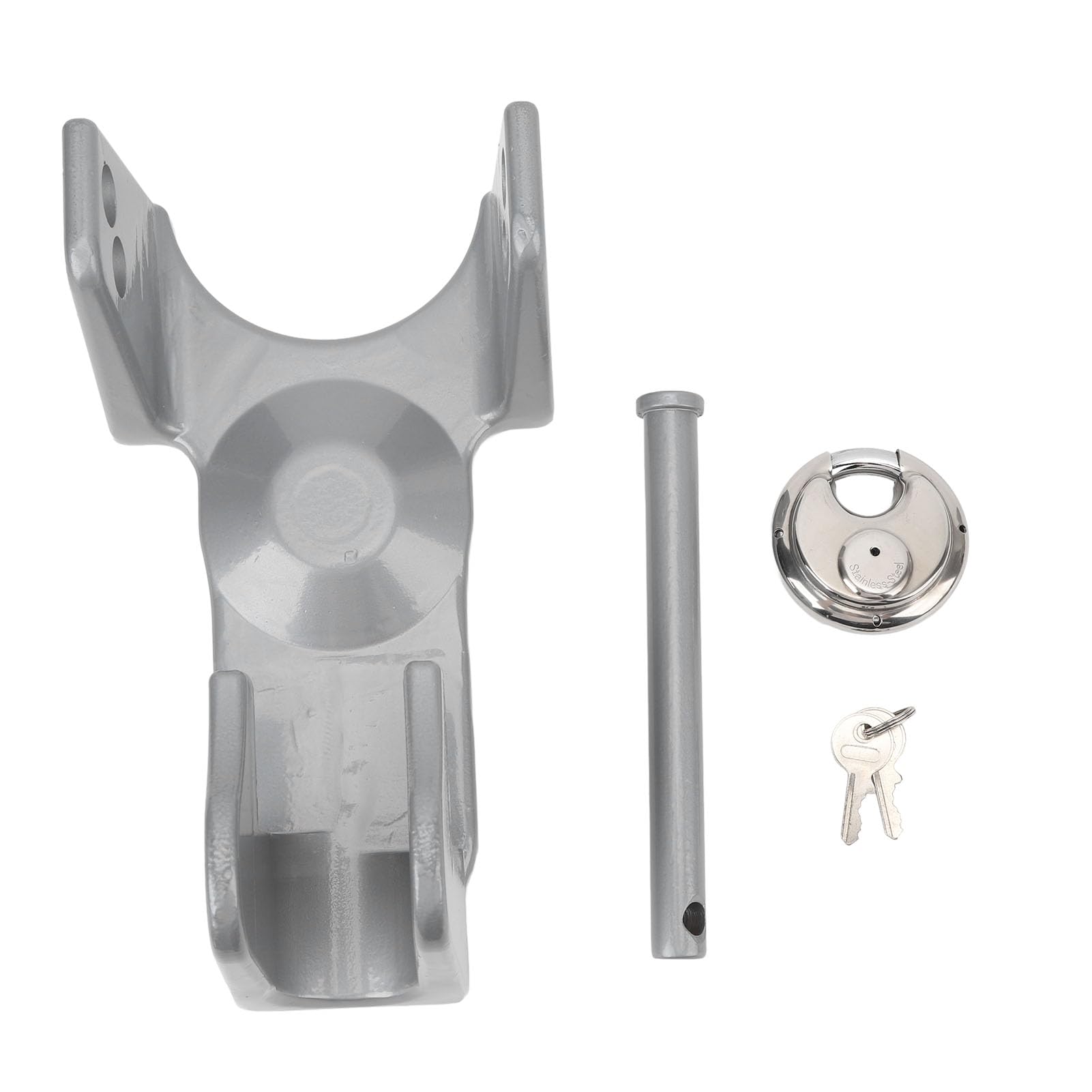 Blocco per gancio a collo d'oca in metallo resistente e antiruggine, regolabile a 2 perni, compatibile con attacchi da 2 516", ideale per caravan e rimorchi (Argento)