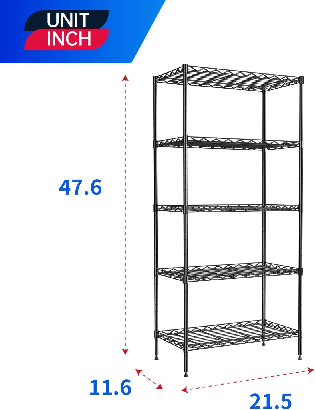 PayLessHere | 5-Tier Wire Shelf | 24"x14"x60" | Black | Adjustable Racks | Heavy-Duty Storage Shelves, Holds Upto 750 lbs | Rust-Resistant, No-Tool Assembly | for Home, Garage Shelving