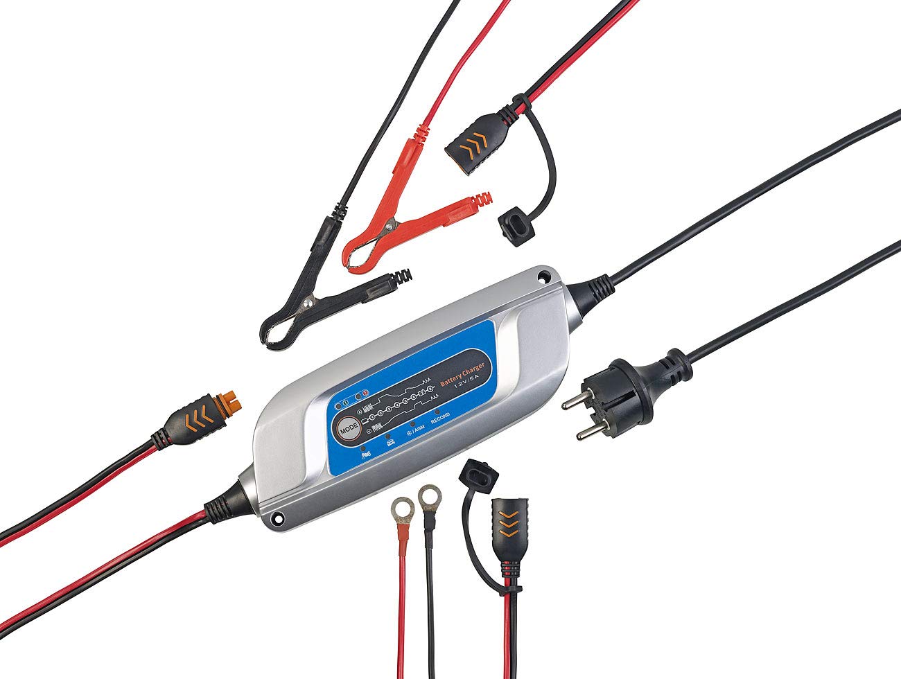 Lescars Autobatterie Ladegeräte: Kfz-Batterieladegerät mit 8 Batterielade- & Pflegestufen, 5 A, 12 Volt (Ladegerät Kfz, 12V, Pkw)