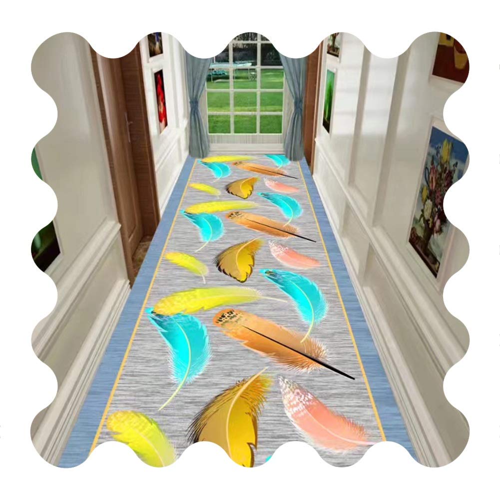 Tapis de couloir 3D plumes multicolores doux ZRUYI sur mesure 1.2x8m