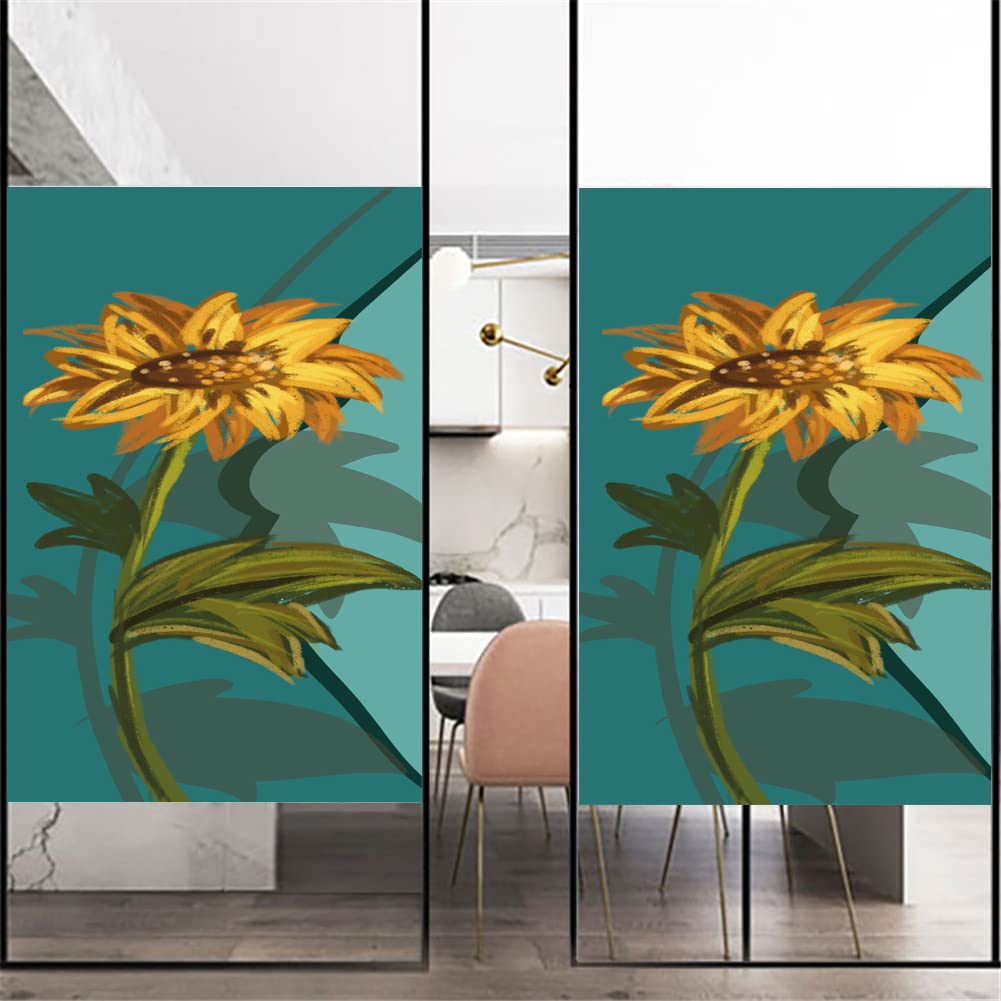 Película de Ventana Película de privacidad for ventana, diseño de girasol, revestimiento de vidrio decorativo, pegatinas de ventana esmeriladas adhesivas estáticas sin pegamento for decoración del hog