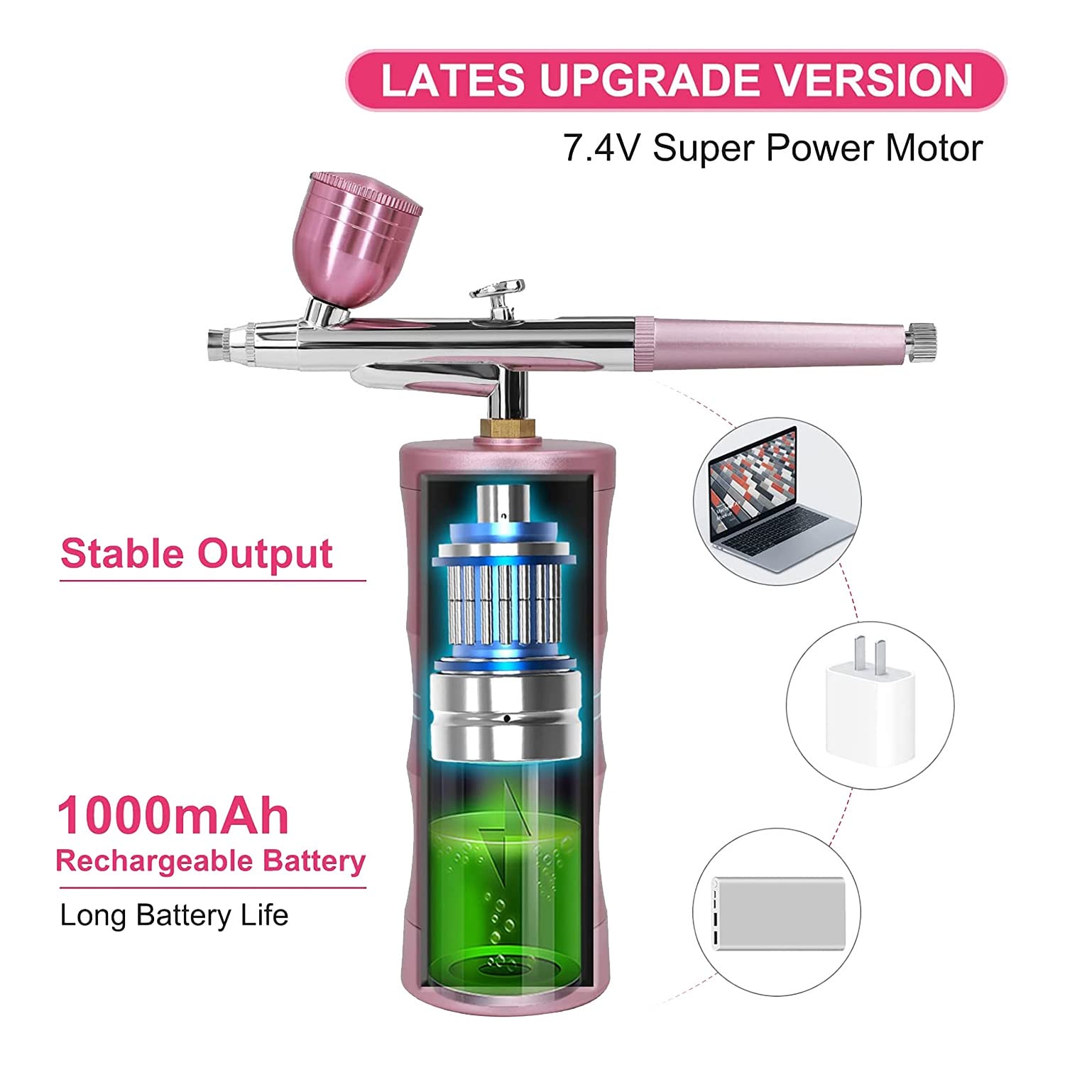 Kit De Pulvérisation Portable Avec Compresseur Rechargeable - 3 Vitesses, Buse 0,3 Mm, Pour Modelisme Et Nail Art