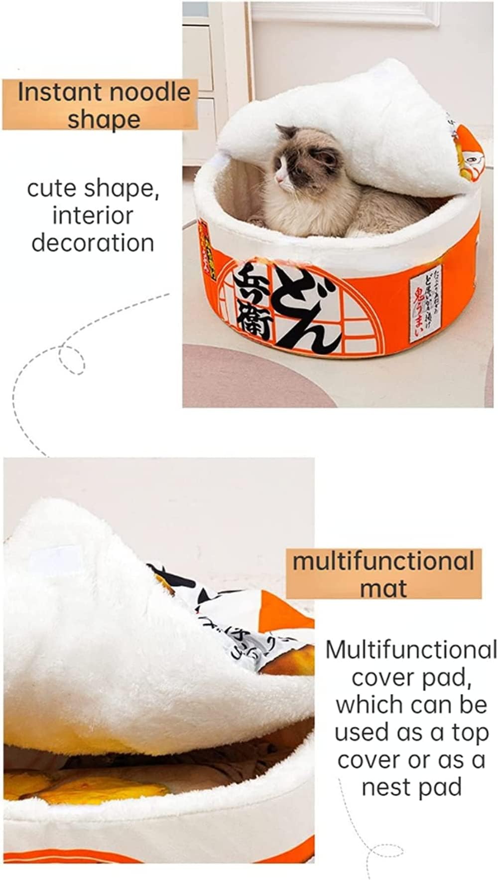 HNEJA Cat Nest Instant Noodle Shape Cat House Cat Sofa Bed Cute and Comfortable Pet Cat House Detachable Multifunctional Soft Pet Bed Suitable for Cats and Dogs Applicable to All Seasons (L,Red)