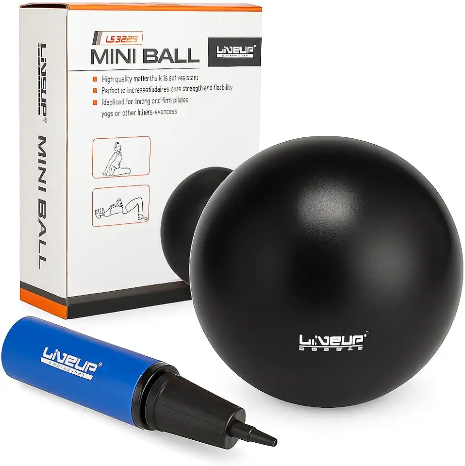 Mini Bola de Pilates, 25cm de Diâmetro, com Bomba de Ar de Dupla Ação, Preto