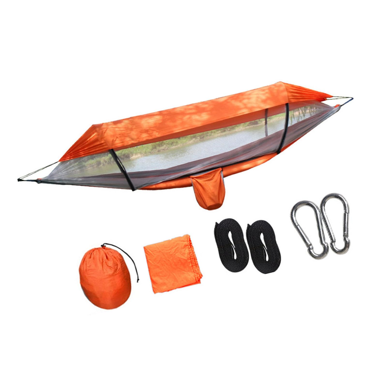 Large Camping Hammock with Mosquito Net, Featuring Reinforced Straps And Shade Canopy, Lightweight Portable Hammock Tent for Outdoor Backpacking Beach Backyard Patio Hiking