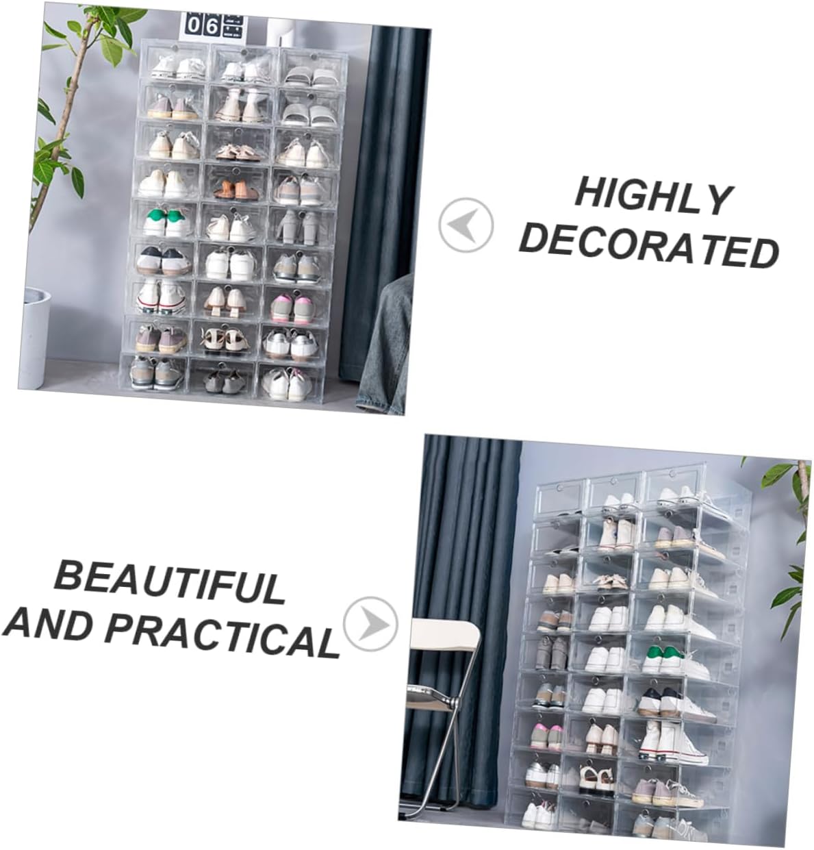 6pcs Plastic Shoe Boxes Lids Storage Boxes for Shoes Closet Organizer Stackable Bins Thickened Storage Case