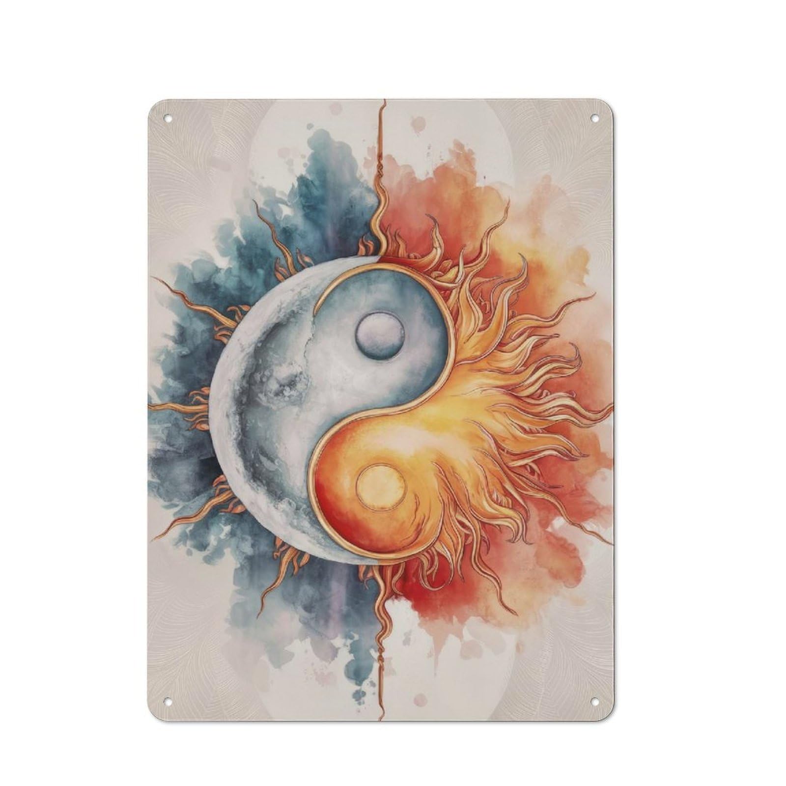 Yin Yang Sun And Moon Warehouse Style Metal Wall Decor 40x30cm, Industrial Metal Sign for Workspace, Cafe, Hallway Or Garage