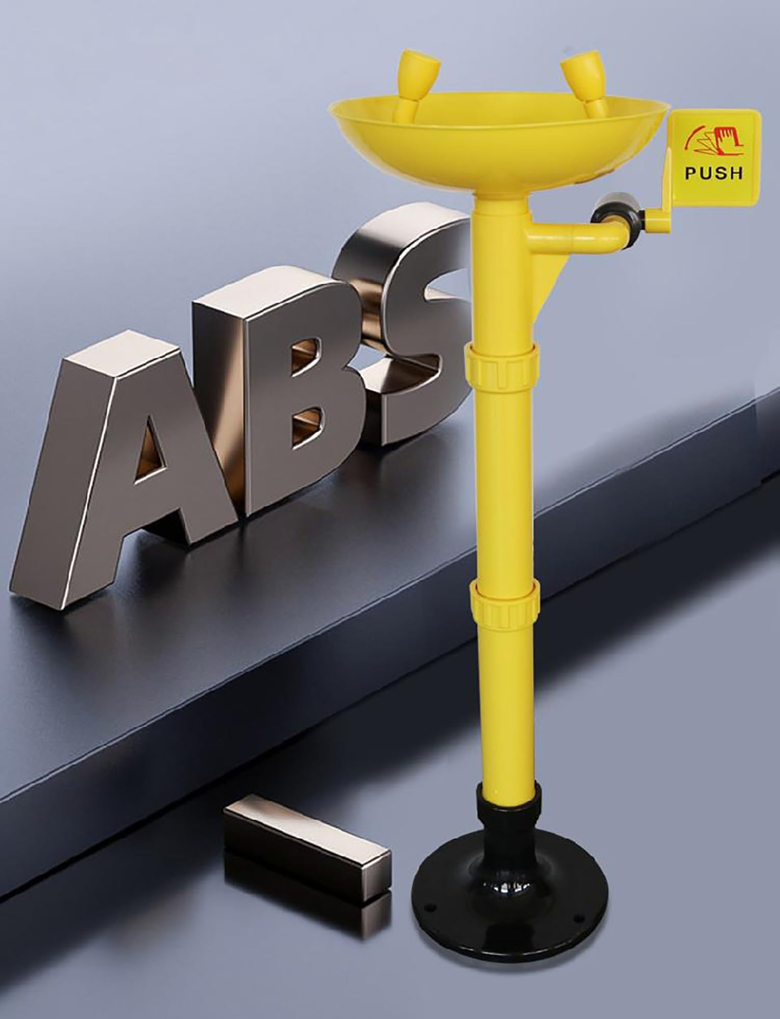 Estación lavaojos de Seguridad, Ducha de Emergencia, estación lavaojos de Emergencia de ABS, estación lavaojos de plomería con Doble rociador y Cabezal de Ducha (Tipo Vertical, Modelo básico)