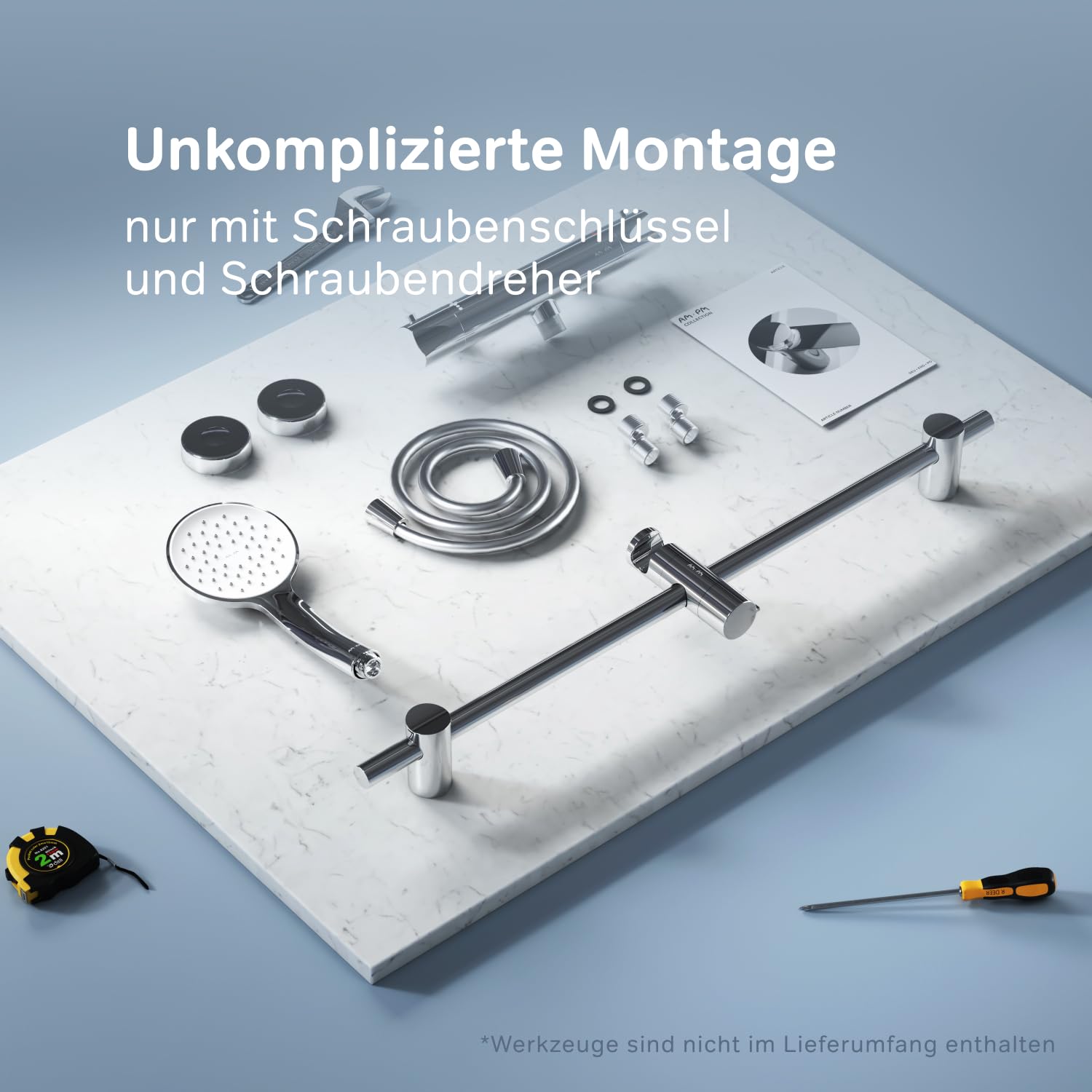 AM.PM Hit – Duschset mit Thermostat | Duscharmatur mit Thermostat | Brausegarnitur mit Duschstange & Handbrause | Duschkopf 1 Strahlart (EnerJet) | Duschschlauch Antikalk | Rub&Clean | Chrom