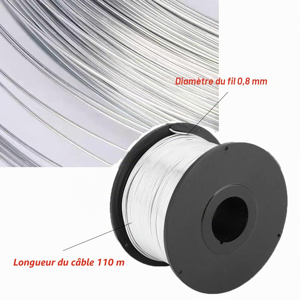 Fil d'acier, 4Pcs 110M 0.8mm Fil de Lien de Renfort, Bobine de Fil, Wire Câbles en acier, Fils D'attache De Barre D'armature, Pour Machine De Liage Automatique De Barres D'armature