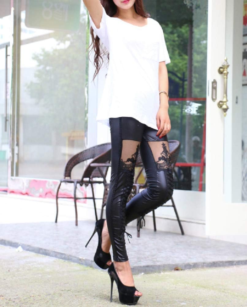 GK-O Punk Womens Gothic Lace Up Floral Leggings Embossed Decorative Pattern Pant Black - Image 4