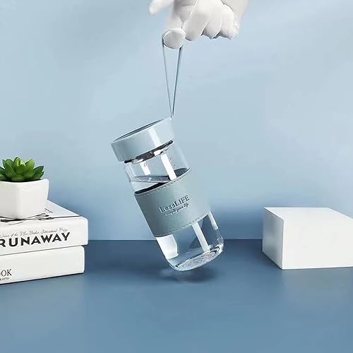 Miniatura 5 de Snminetal Botella de agua de vidrio de borosilicato de 16 onzas, con tapa de sellado y fundas y filtros, sin BPA, apta para lavavajillas, se aplica