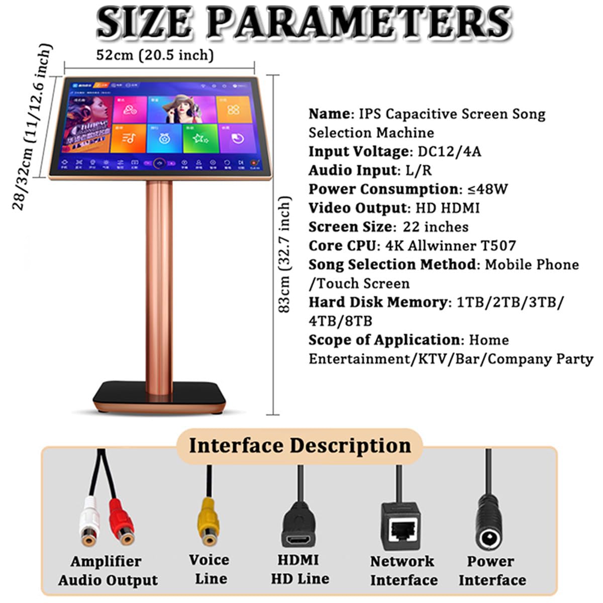 Lettore Karaoke 3 in 1 con Disco Rigido precaricato da 1/2/3/4/8 TB, Touch Screen da 22 Pollici, Cambio di 27 Lingue, Attrezzature per Karaoke per Feste in casa, Bar in Famiglia,Black-4TB