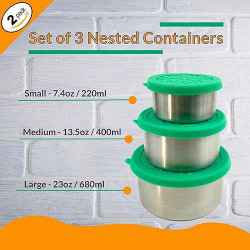 Miniatura 4 de Contenedores de almacenamiento de alimentos de acero inoxidable  Juego de recipientes apilables de metal ligero con tapas de silicona a prueba de