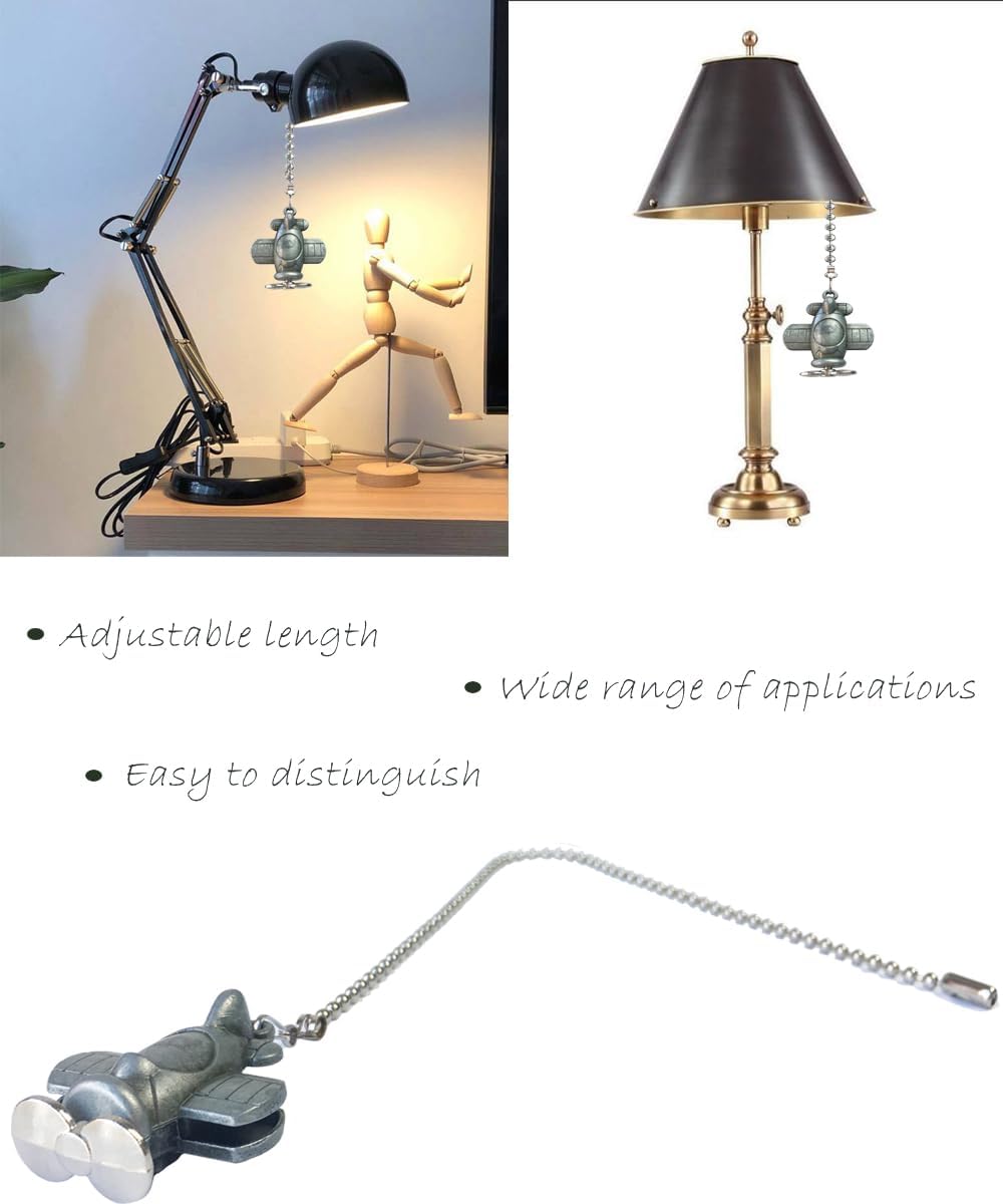 12-inch Airplane Charm Pull Chain - Decorative Extender for Ceiling Fan Lights with Ball Chain Connector(Grey)
