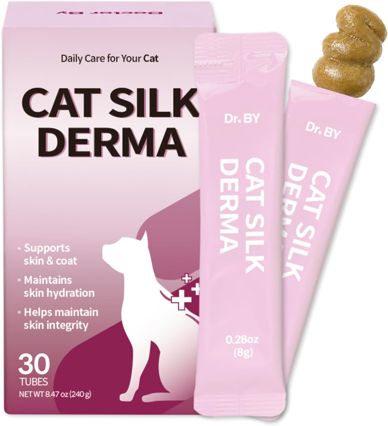 Doctor By Cat Silk Derma Skin and Coat Supplement for Cats Itch Skin Relief, Dandruff Treatment Scab, Overgrooming, Allergy Relief for Cats 30 lickable Formula Individually Packaged, Chicken(1 Pack)