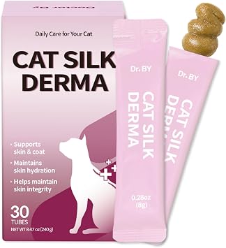 Cat Silk Derma Skin and Coat Supplement for Cats Itch Skin Relief, Dandruff Treatment Scab, Overgrooming, Allergy Relief for Cats 30 lickable Formula Individually Packaged, Chicken1 Pack