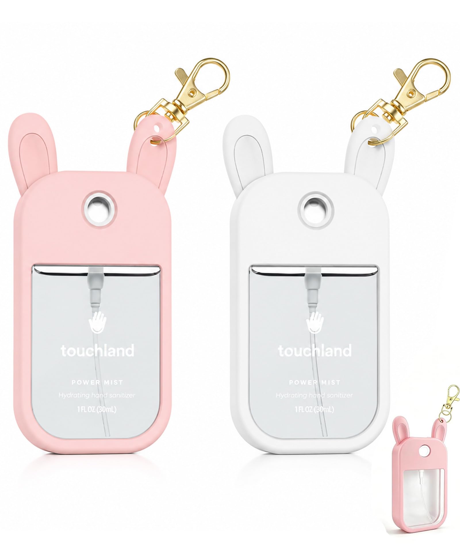 2-Piece Sanitizer Holder for Bags, Sanitizer Spray Bottle, Cute Bunny Ear Case with Hand Sanitizer Keychain, Portable Travel Size Holder for Bags and Backpacks (Pink and White)-image-30