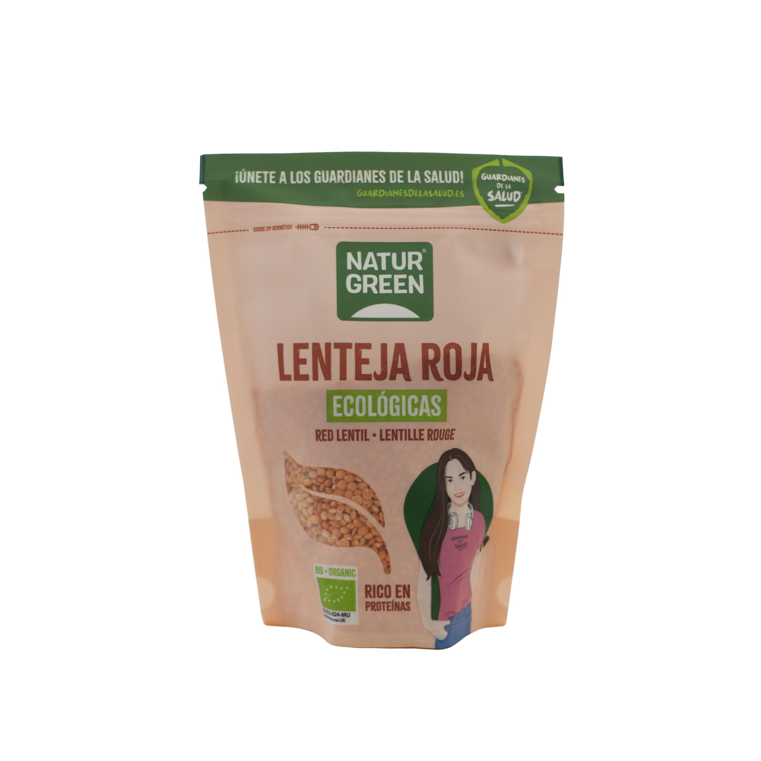 NaturGreen - Lentejas Rojas Bio, 500 g, Agricultura Ecólogica, Alto Contenido en Proteína y Fibra, Ideal para Cremas, Sopas y Salsas, Bajo Contenido en Sal, Contiene Gluten