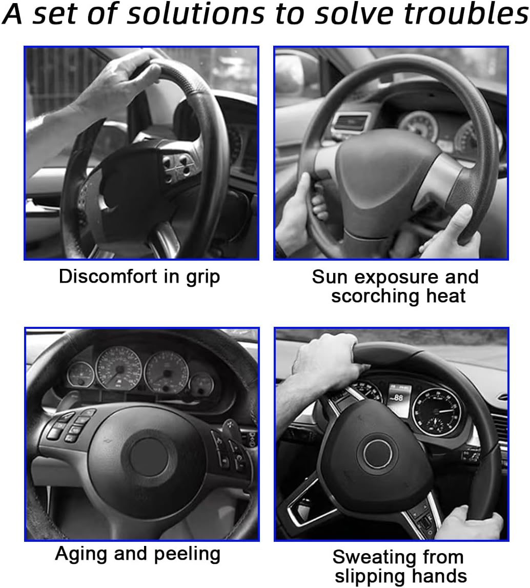 Mandark 3PCS Carbon Fiber Car Steering Wheel Cover, Anti-Skid Leather Vehicle Segmented Steer Wheel Protector, Auto Interior Protection Guard Accessories, Universal for Most Cars (Black)