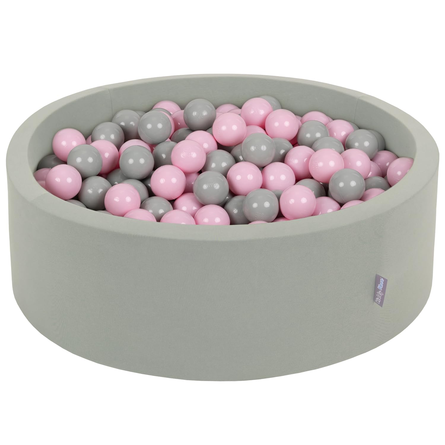 KiddyMoon Soft Ball Pit Round 90X30cm/300 Balls ∅ 7Cm/2.75In For Kids, Foam Ball Pool Baby Playballs, Sage: Powder Pink/Grey