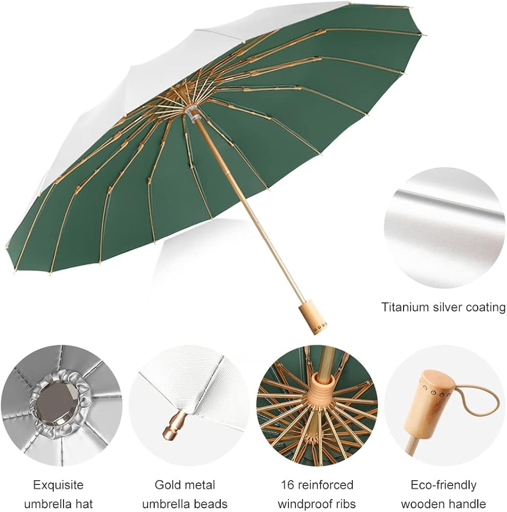 Miniatura 3 de Dlin Sombrilla de viaje compacta UPF 50+ de doble capa, con protección solar UV, 16 unidades, duradero, ligero, portátil, para caminar, senderismo,