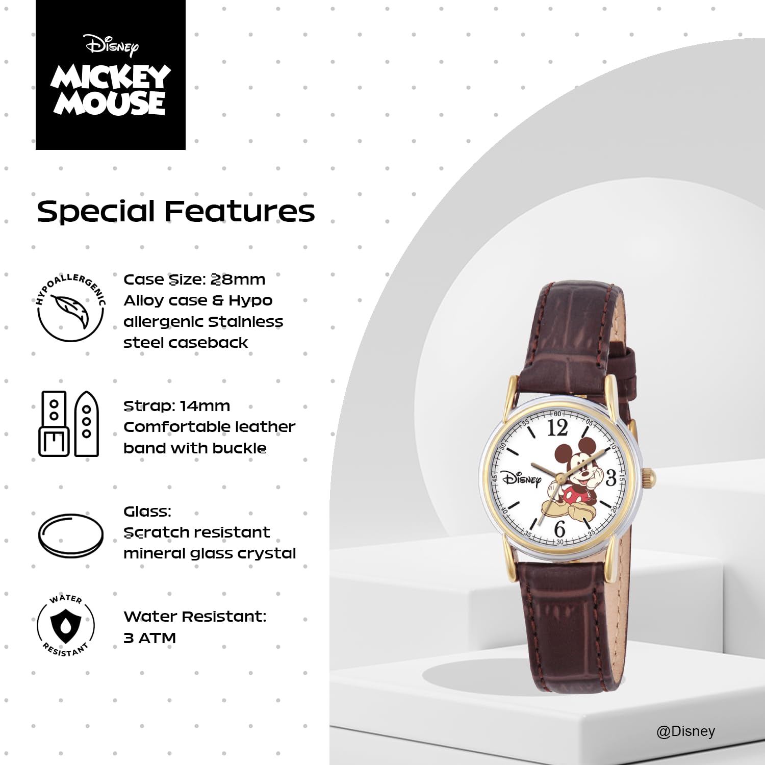 Disney Reloj Analógico para Mujeres de Cuarzo japonés con Correa en Cuero NEW000551