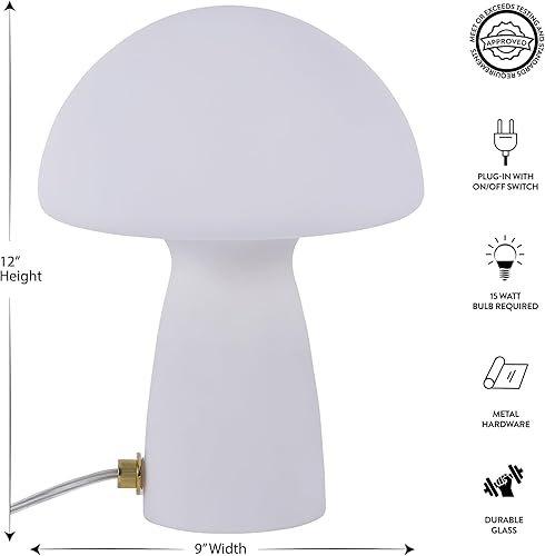 Miniatura 5 de Urban Lifestyle Lámpara de hongo blanco mate, luz de mesa novedosa de vidrio de 12 pulgadas, decoración retro enchufable para dormitorio, sala de